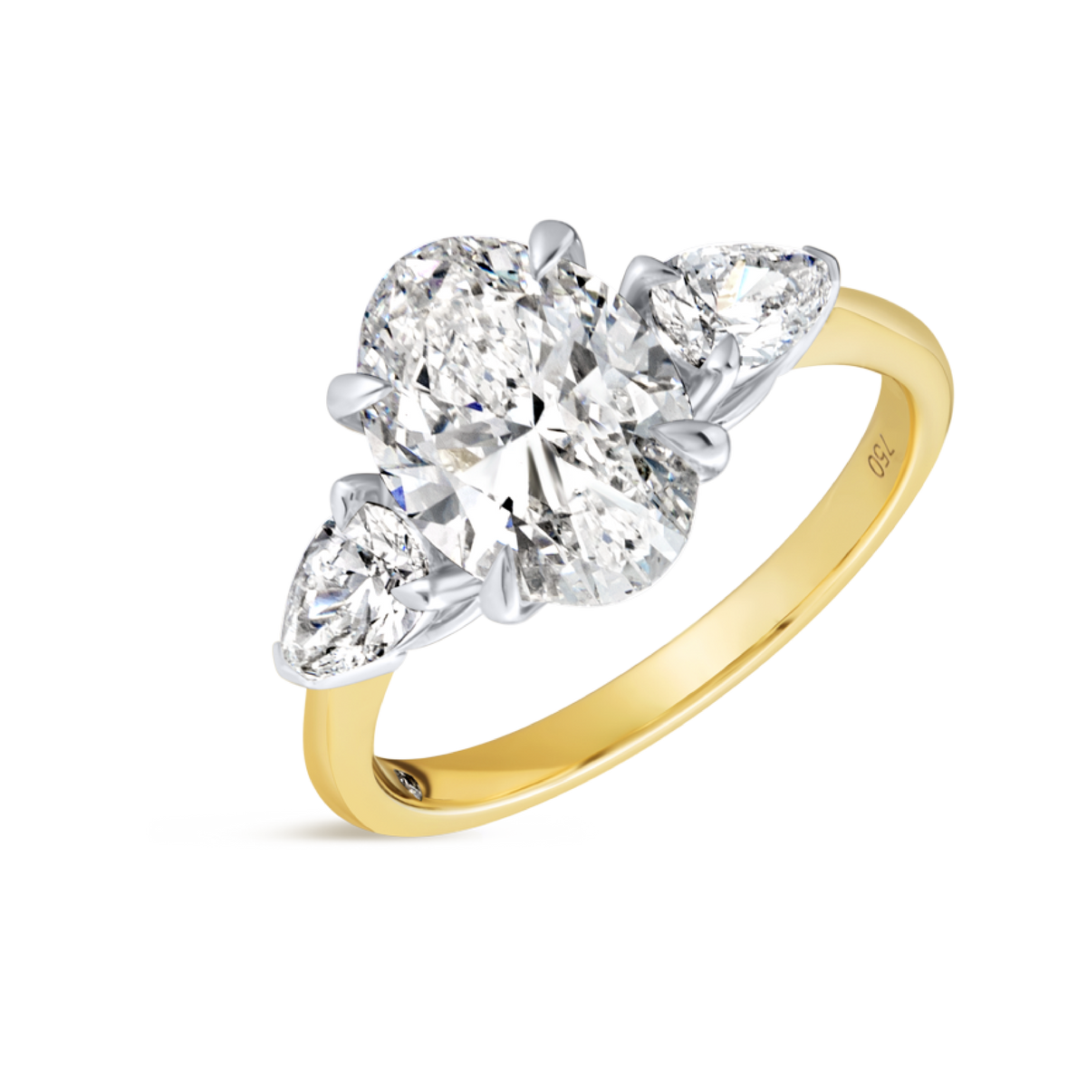 2 Carat Lab-Grown Oval Trilogy With Side Pears Yellow Gold Ring