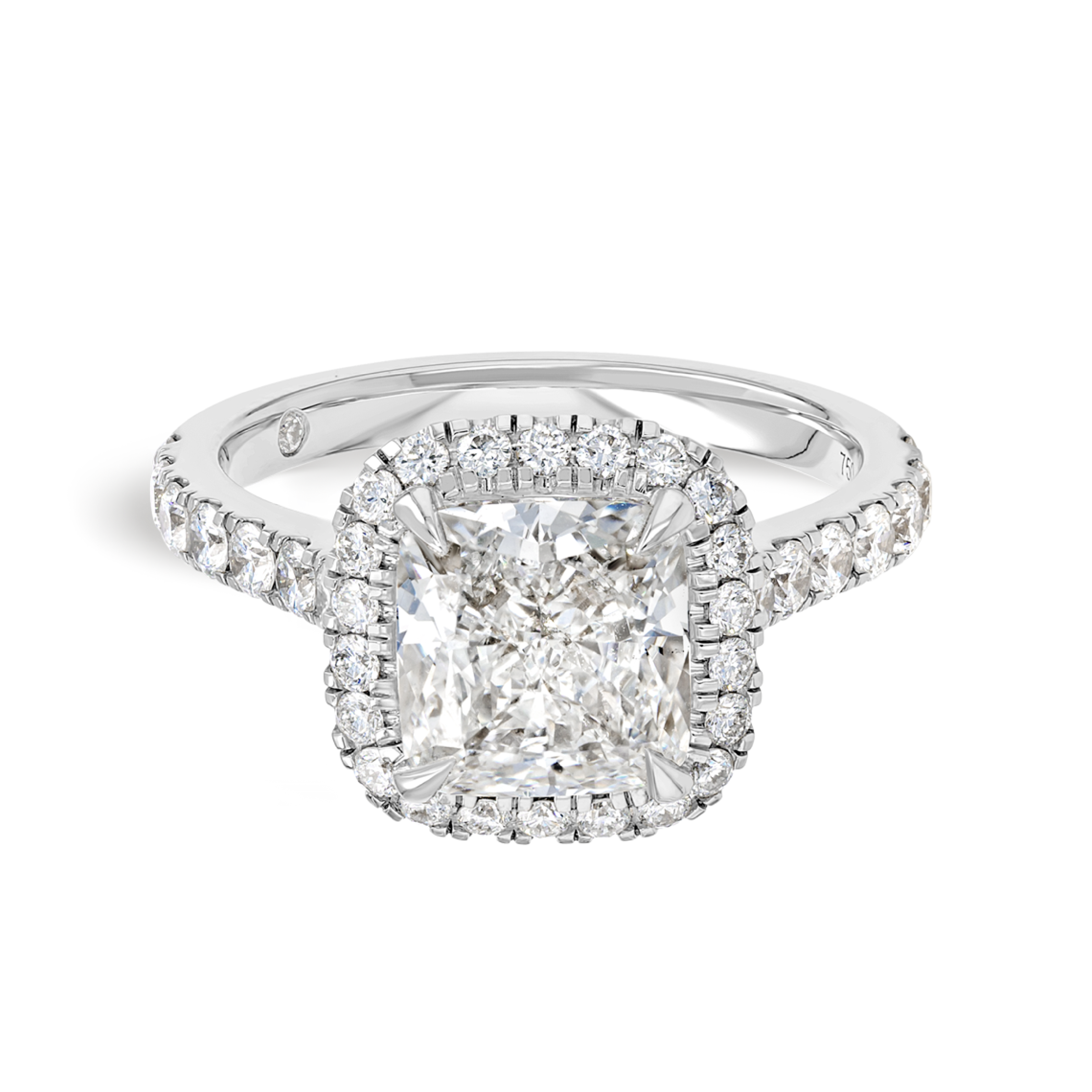 2.5 Carat Natural Cushion Halo White Gold Ring