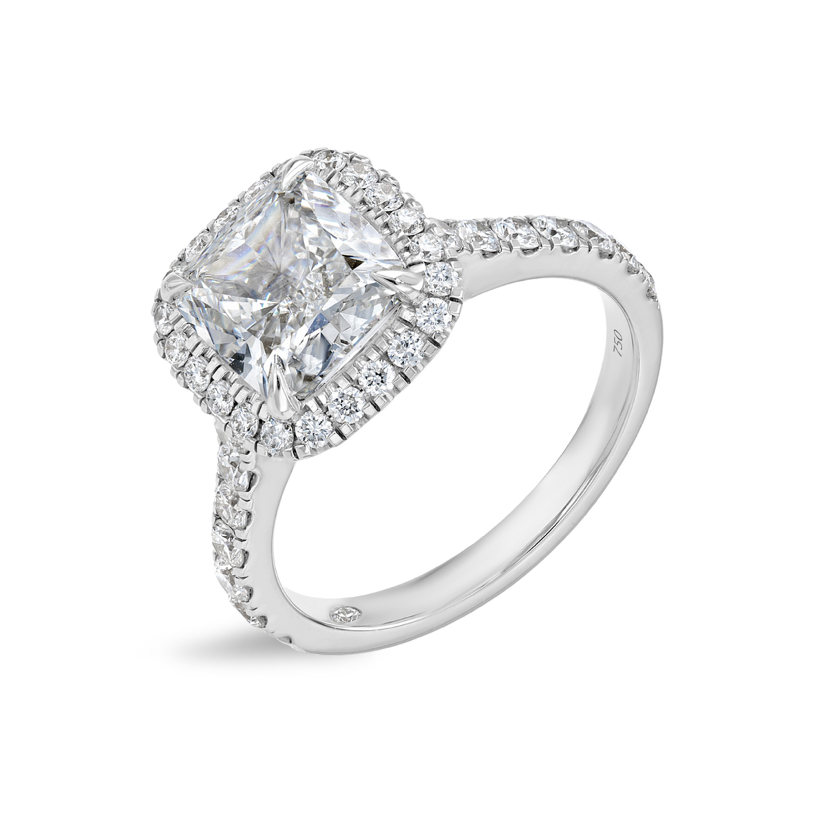 2.5 Carat Natural Cushion Halo White Gold Ring