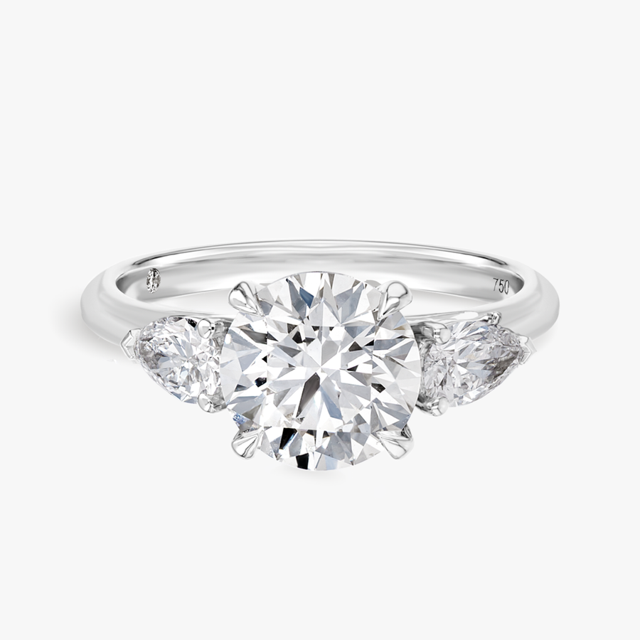 2 Carat Lab-Grown Round Classic Trilogy With Side Pears White Gold Ring