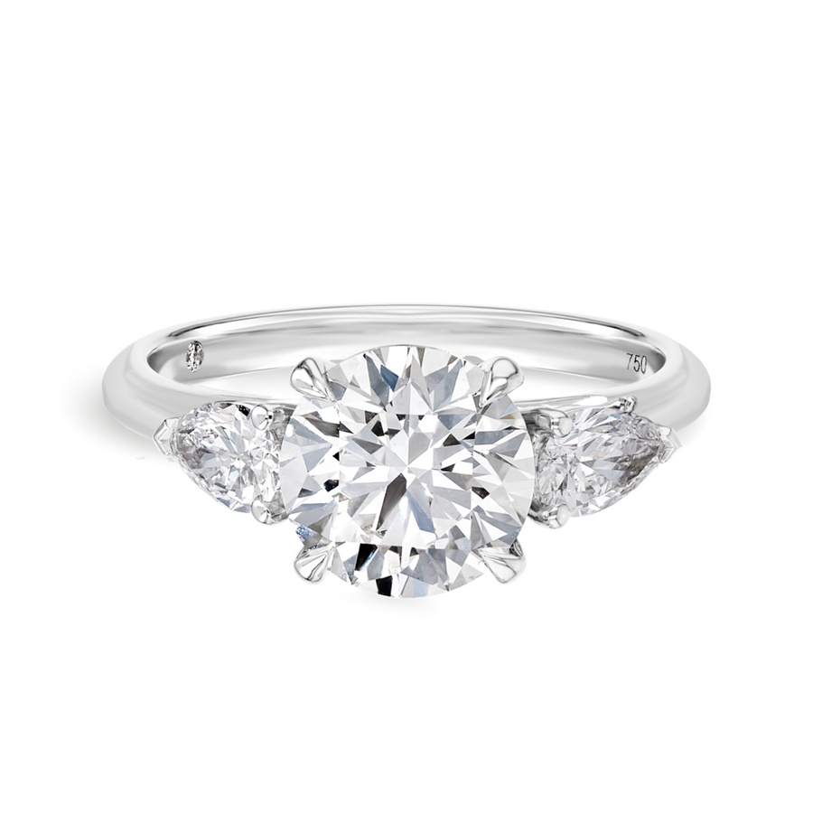 2 Carat Lab-Grown Round Classic Trilogy With Side Pears White Gold Ring