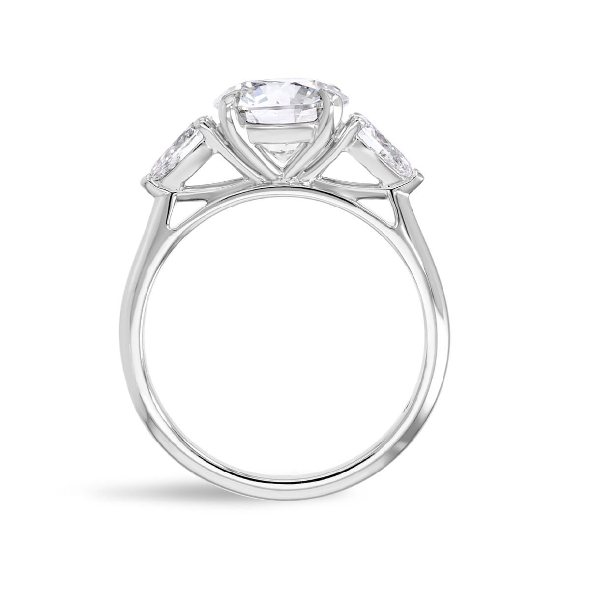 2 Carat Natural Round Classic Trilogy With Side Pears White Gold Ring