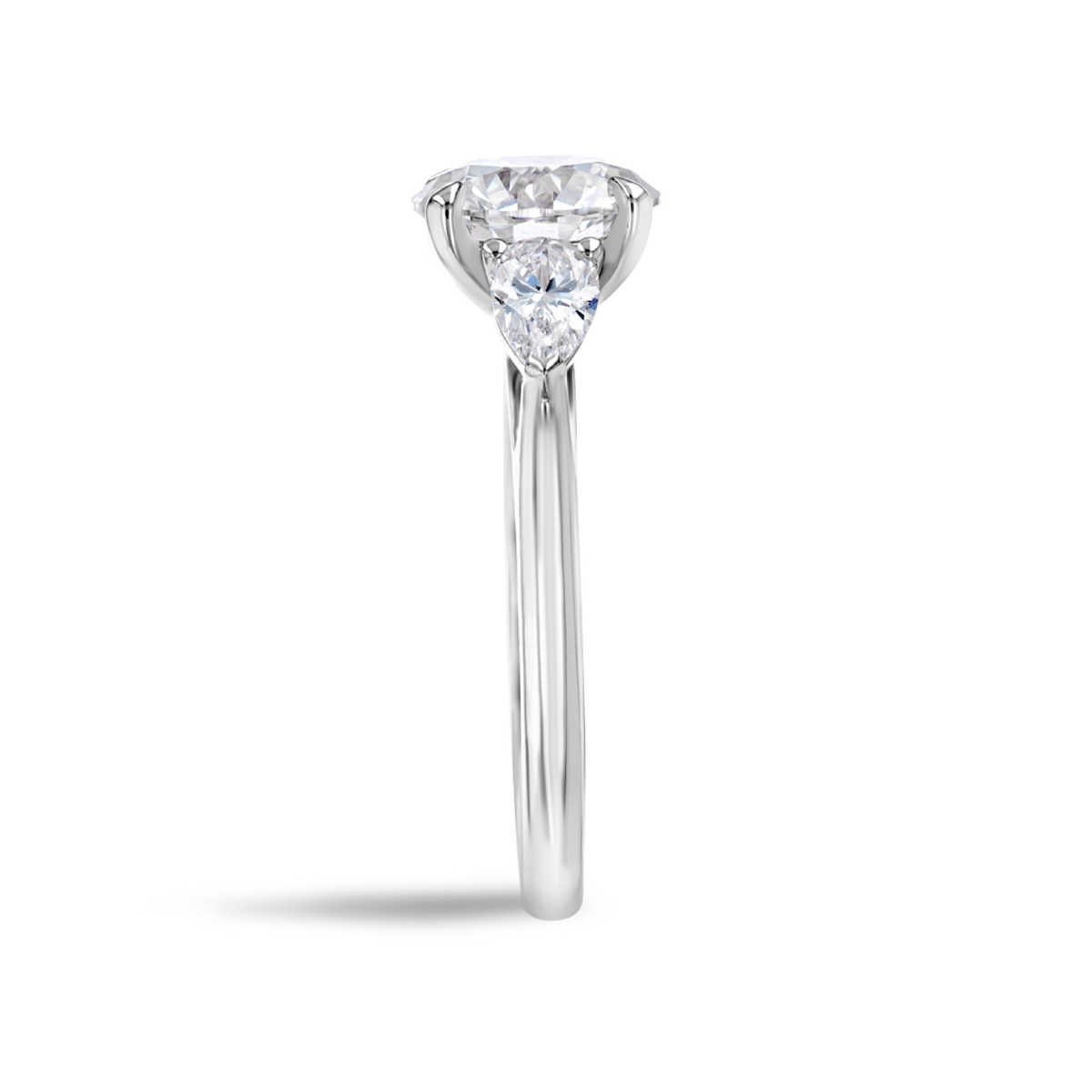 2 Carat Natural Round Classic Trilogy With Side Pears White Gold Ring