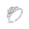 2 Carat Natural Round Classic Trilogy With Side Pears White Gold Ring