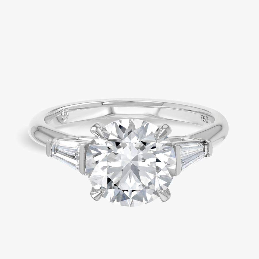 2.5 Carat Lab-Grown Round Trilogy With Side Baguettes White Gold Ring