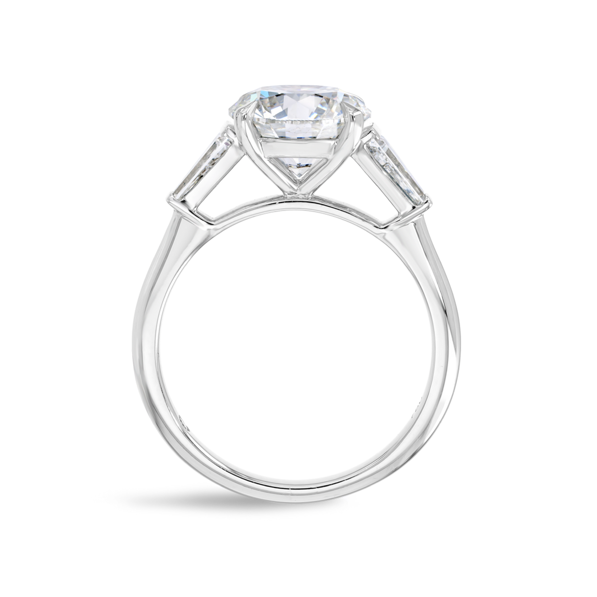 2.5 Carat Natural Round Trilogy With Side Baguettes White Gold Ring
