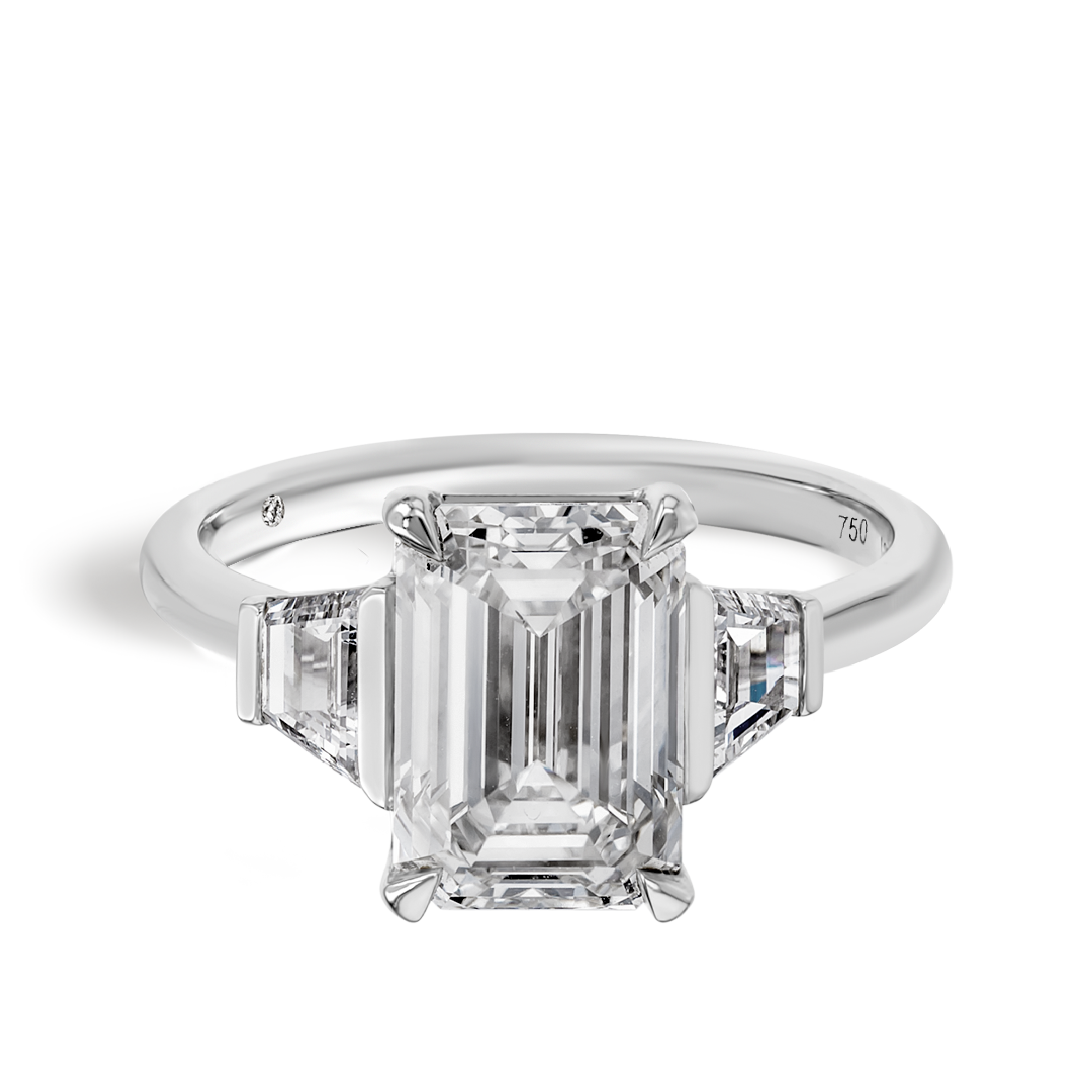 3 Carat Natural Emerald Trilogy With Side Trapezoids White Gold Ring