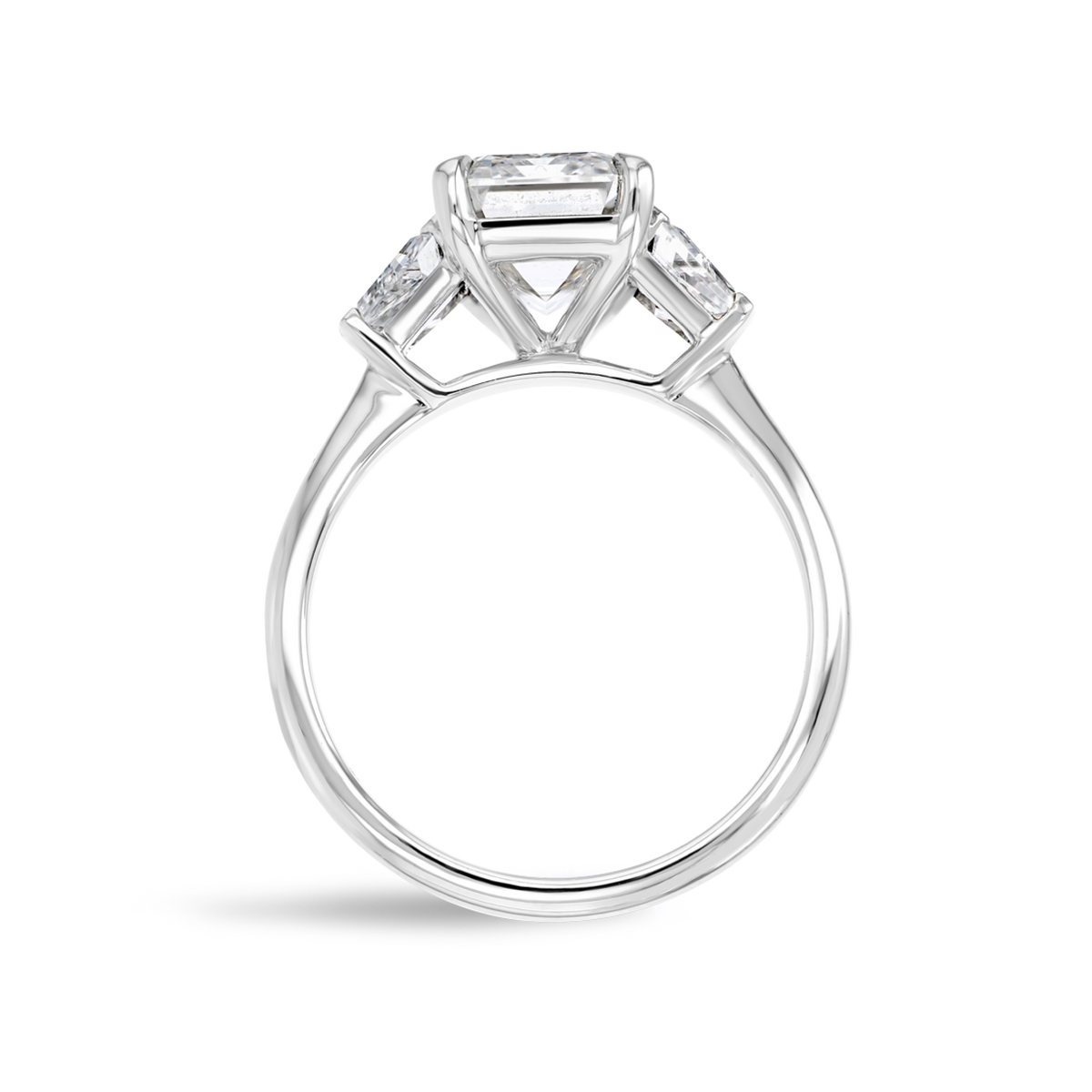 3 Carat Natural Emerald Trilogy With Side Trapezoids White Gold Ring