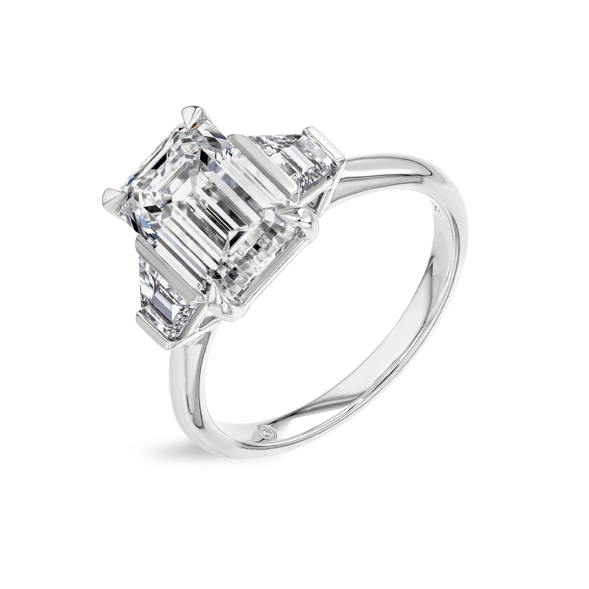 3 Carat Lab-Grown Emerald Trilogy With Side Trapezoids White Gold Ring