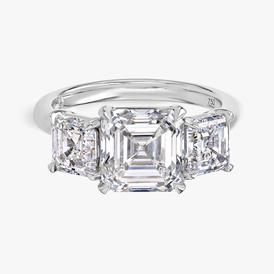 3 Carat Natural Asscher Trilogy With Side Asschers White Gold Ring