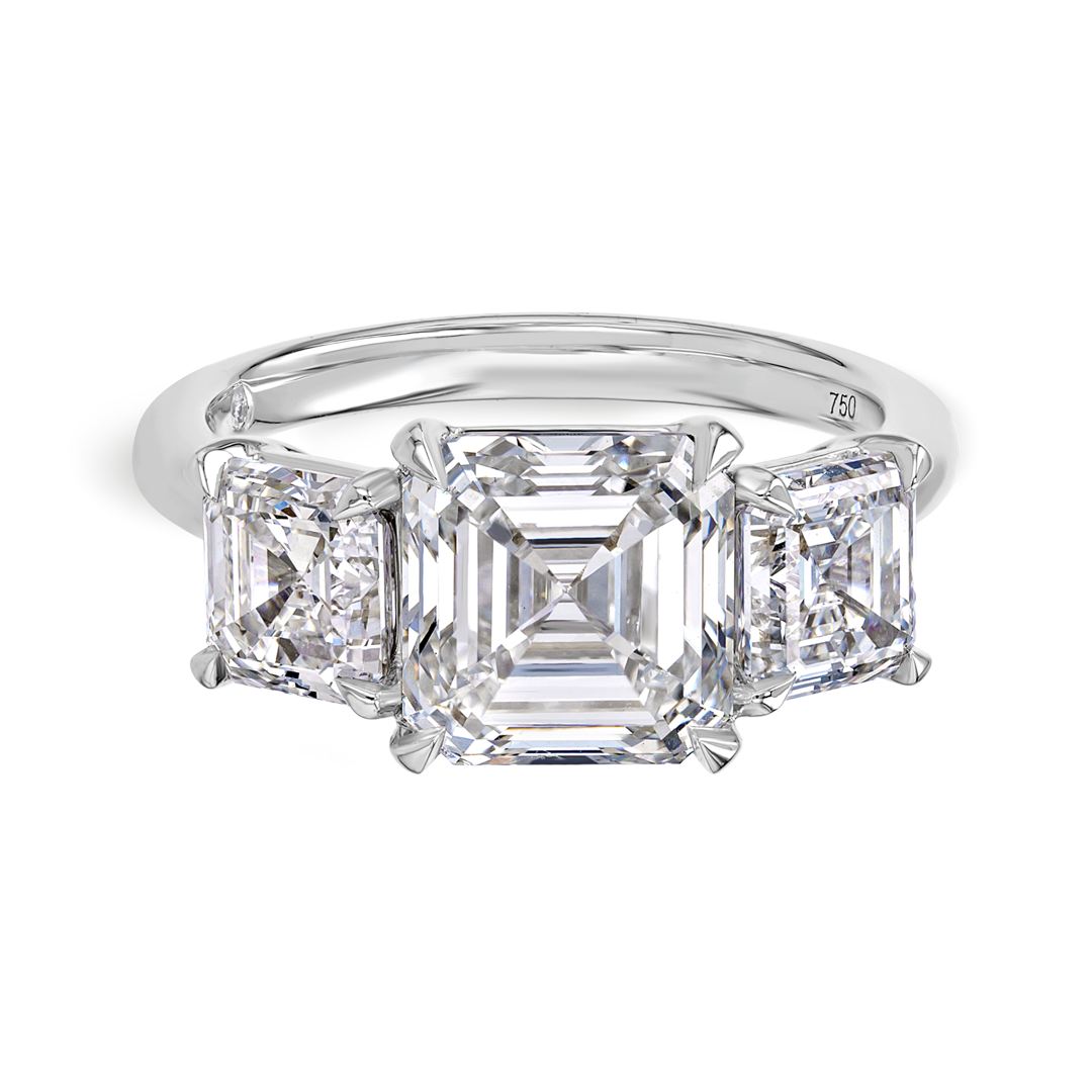 3 Carat Natural Asscher Trilogy With Side Asschers White Gold Ring