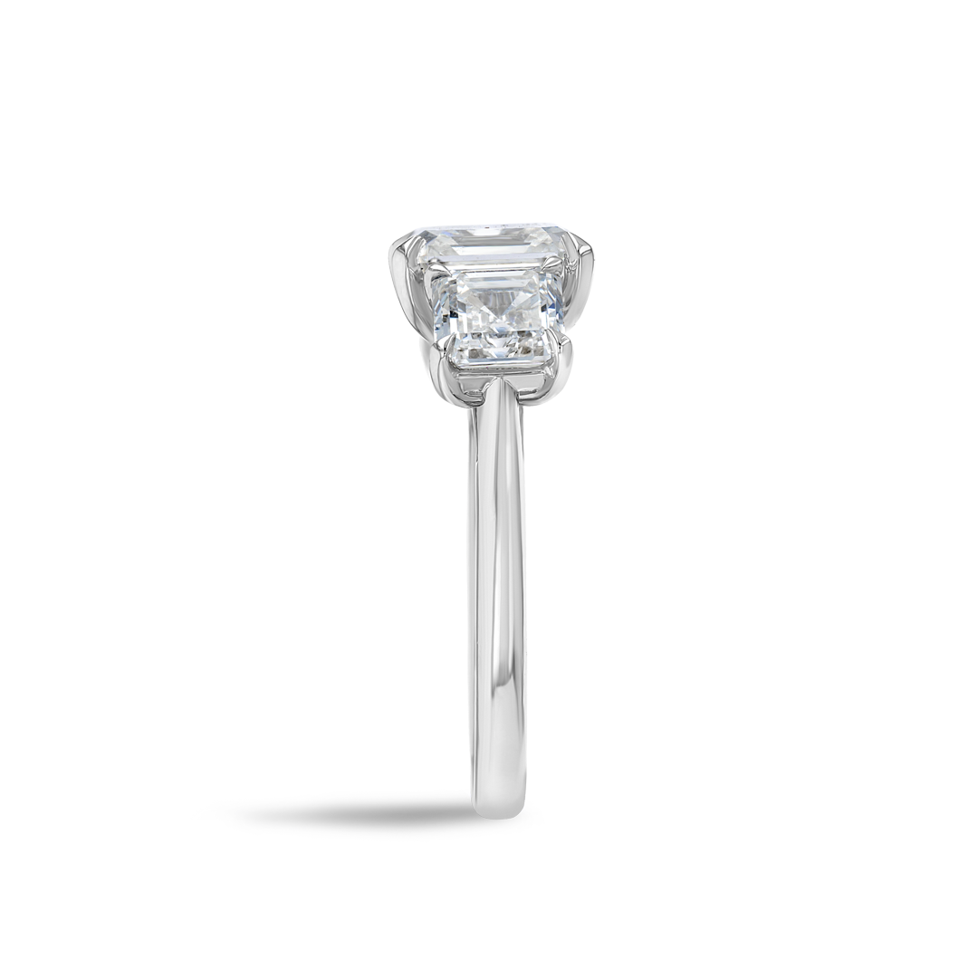 3 Carat Natural Asscher Trilogy With Side Asschers White Gold Ring