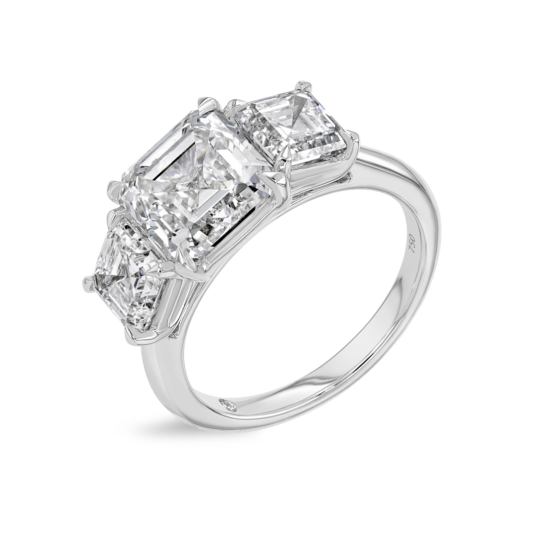 3 Carat Natural Asscher Trilogy With Side Asschers White Gold Ring