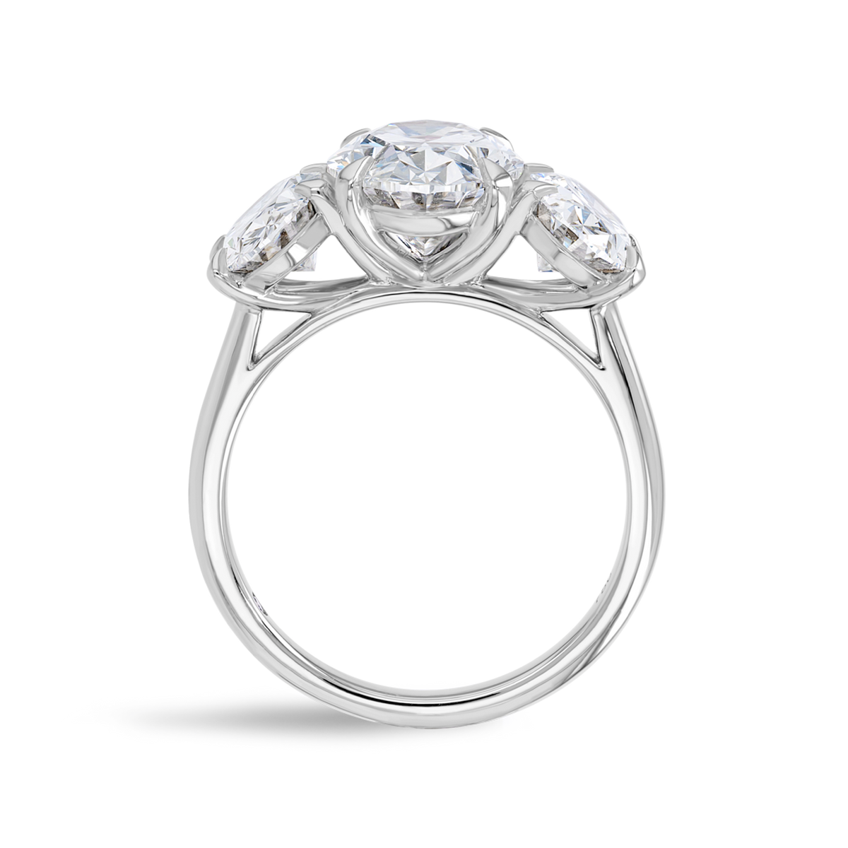 3 Carat Lab-Grown Oval Trilogy With Side Ovals White Gold Ring