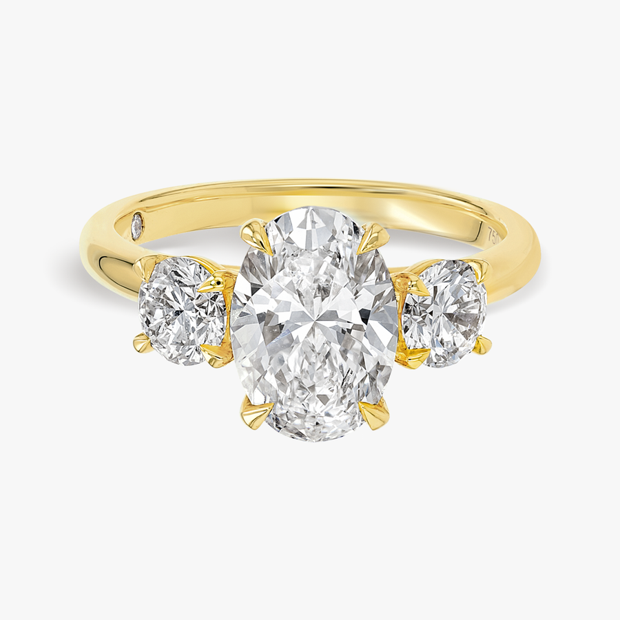 2 Carat Lab-Grown Oval Trilogy With Side Rounds Yellow Gold Ring