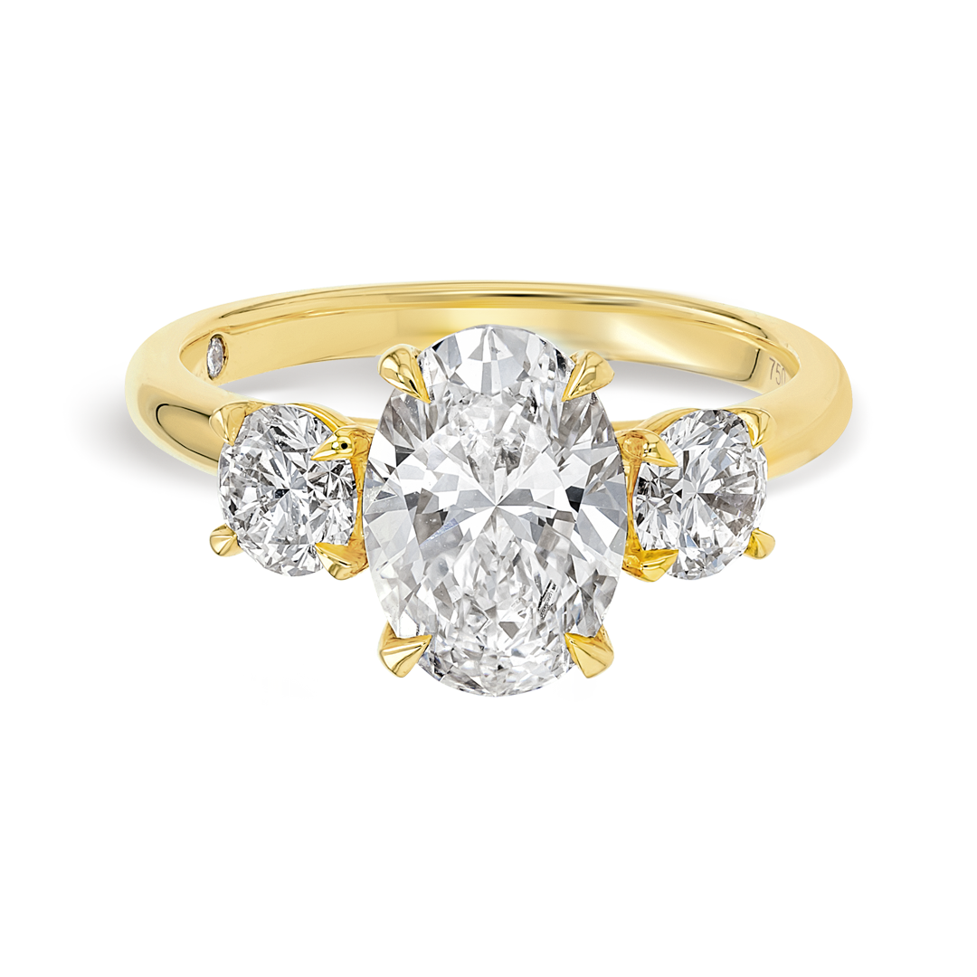 2 Carat Lab-Grown Oval Trilogy With Side Rounds Yellow Gold Ring