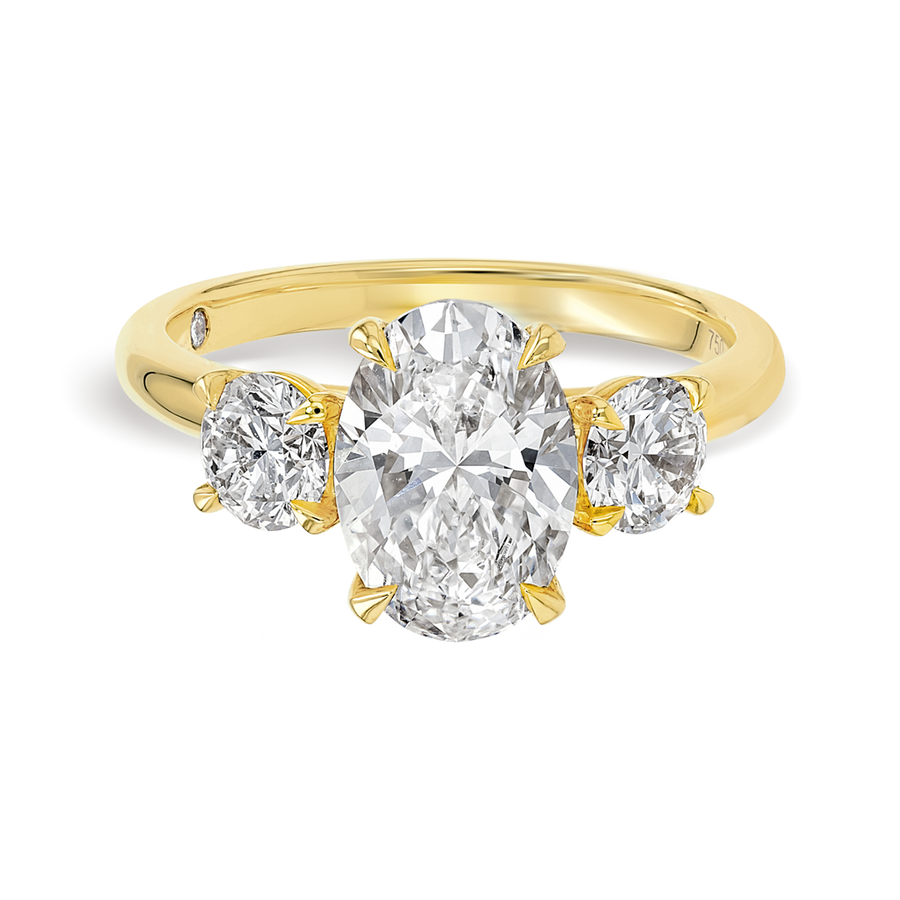 2 Carat Lab-Grown Oval Trilogy With Side Rounds Yellow Gold Ring