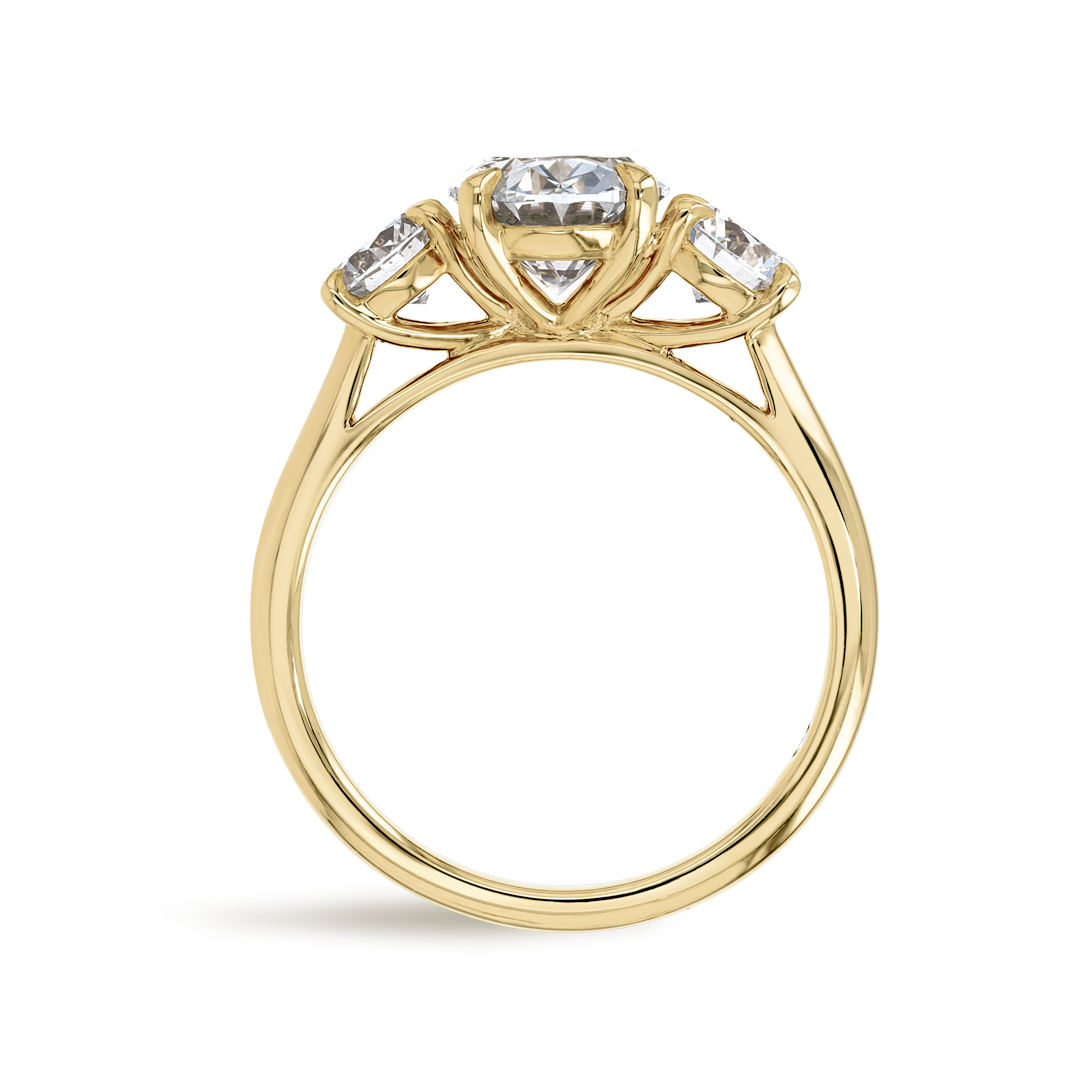 2 Carat Natural Oval Trilogy With Side Rounds Yellow Gold Ring