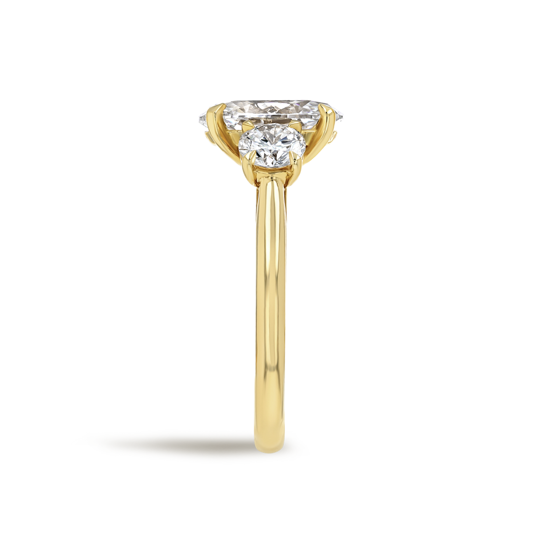 2 Carat Lab-Grown Oval Trilogy With Side Rounds Yellow Gold Ring