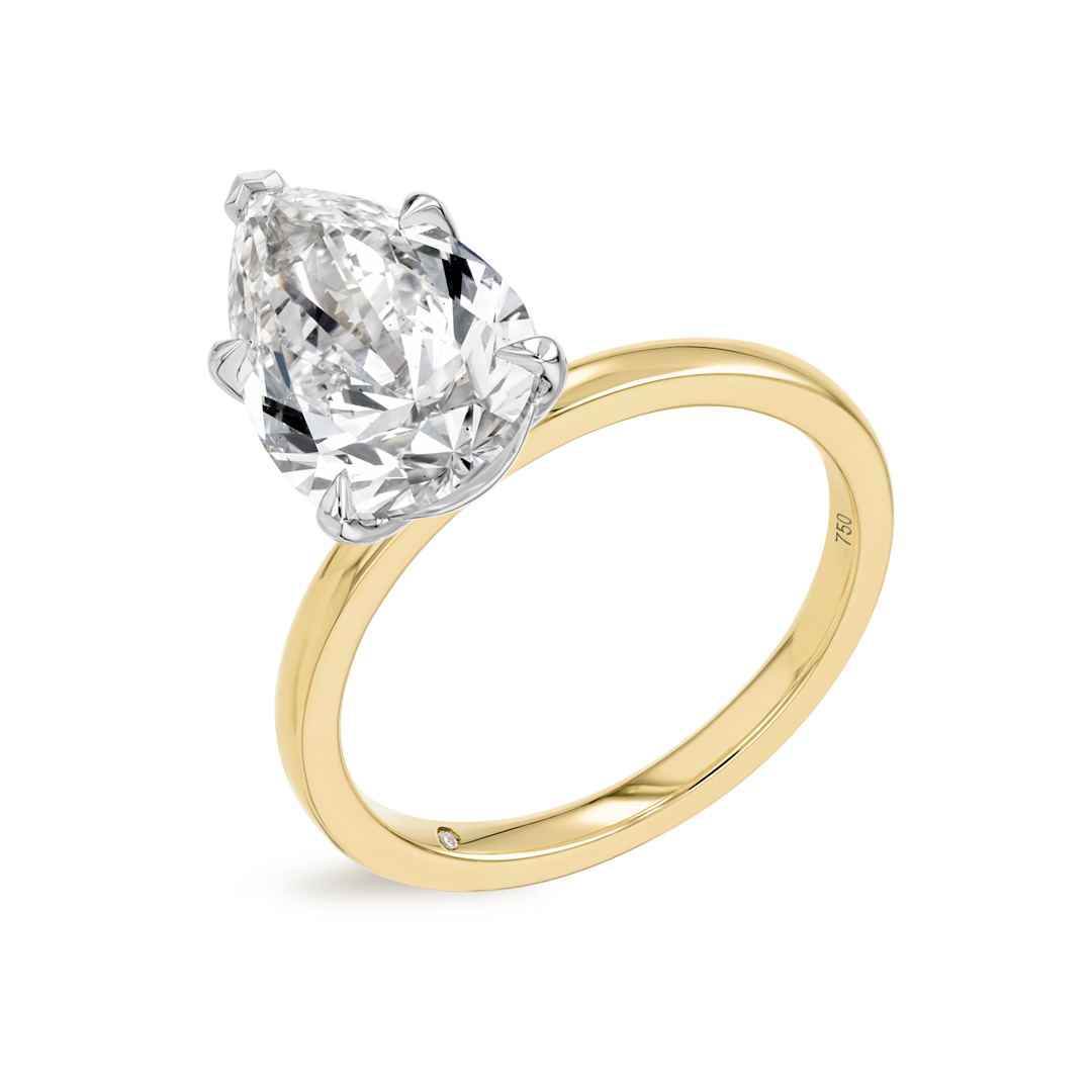 3 Carat Lab-Grown Pear Solitaire Yellow Gold Ring