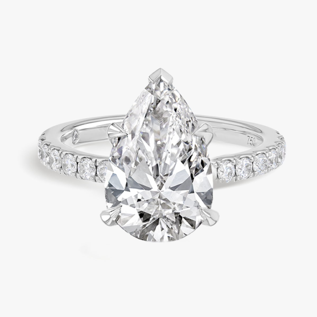4 Carat Lab-Grown Pear Diamond Band White Gold Ring