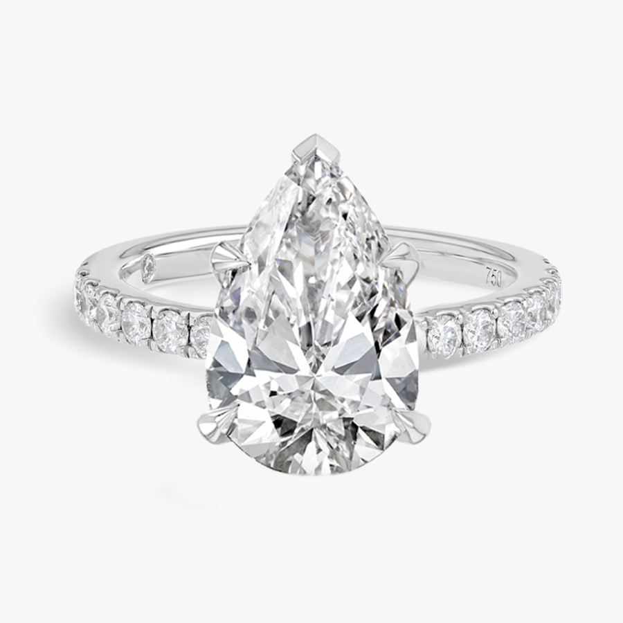 4 Carat Natural Pear Diamond Band White Gold Ring