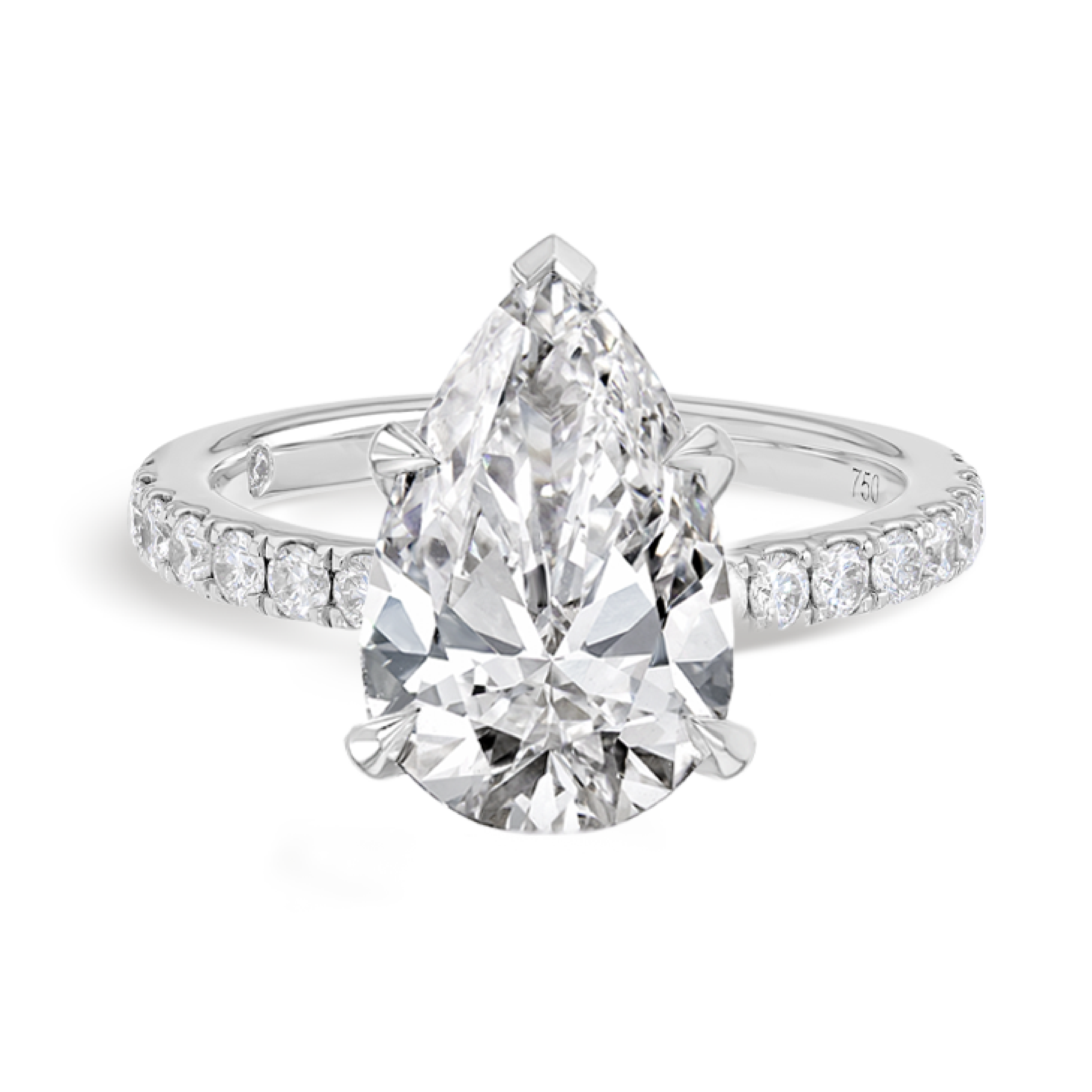 4 Carat Natural Pear Diamond Band White Gold Ring