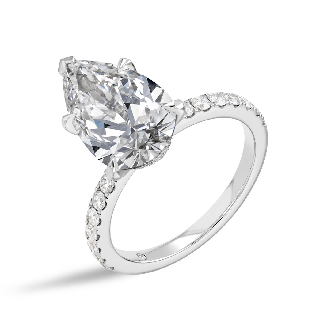 4 Carat Natural Pear Diamond Band White Gold Ring