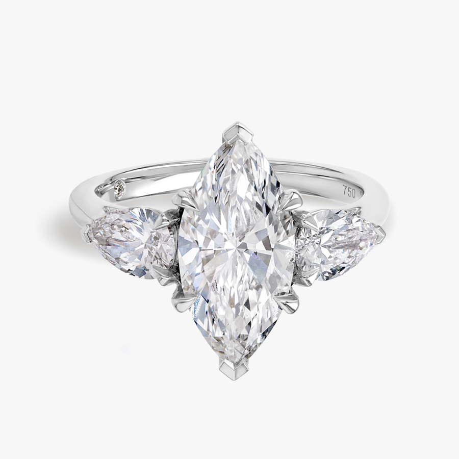2.5 Carat Lab-Grown Marquise Trilogy With Side Marquise White Gold Ring