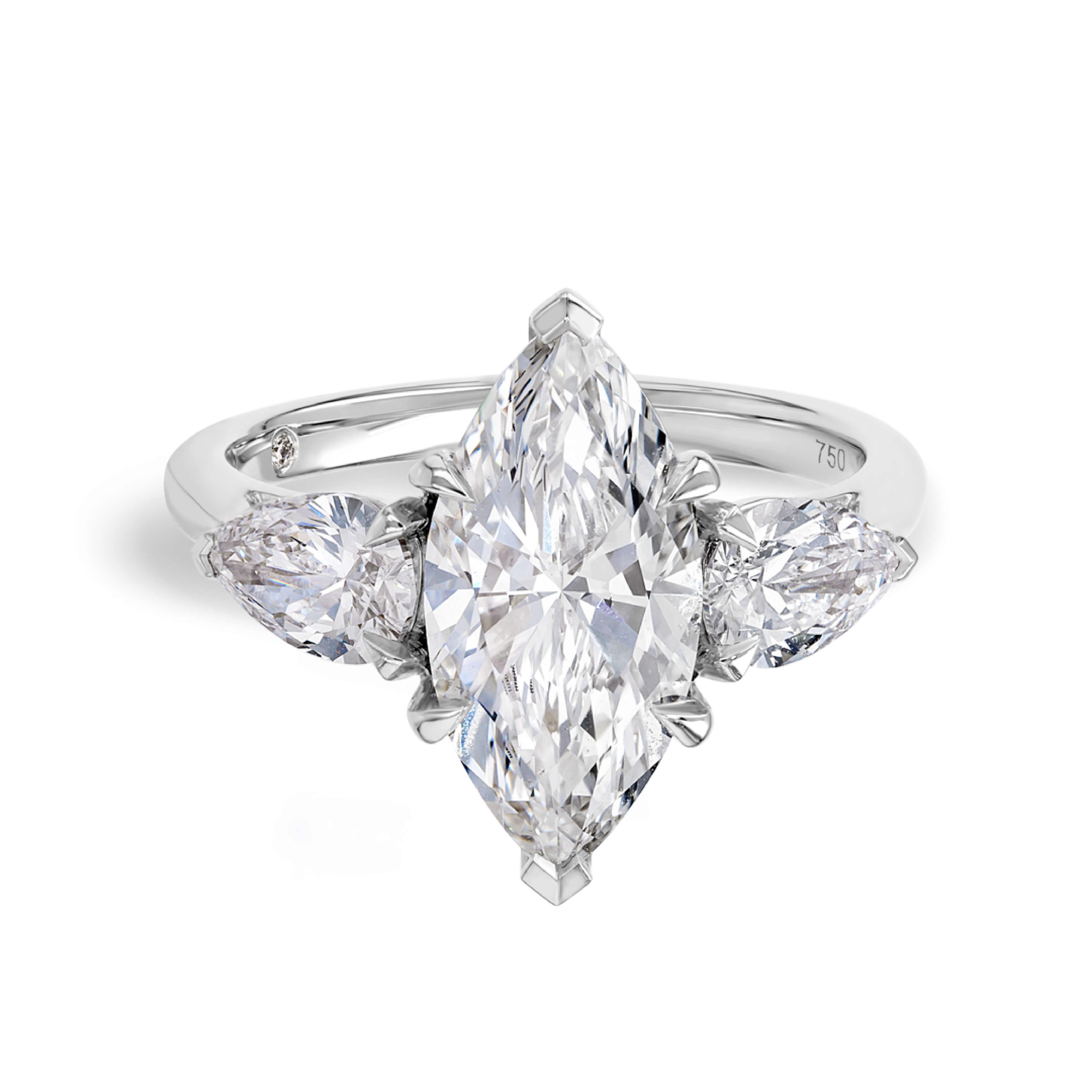 2.5 Carat Natural Marquise Trilogy With Side Marquise White Gold Ring
