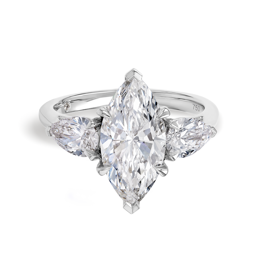 2.5 Carat Natural Marquise Trilogy With Side Marquise White Gold Ring