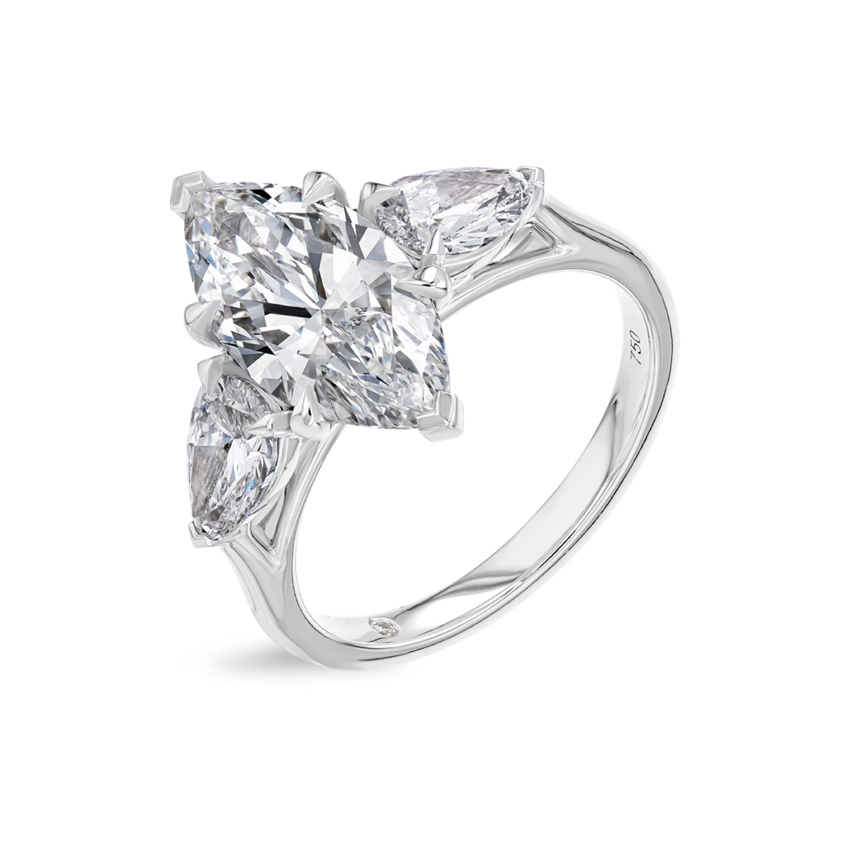 2.5 Carat Lab-Grown Marquise Trilogy With Side Marquise White Gold Ring