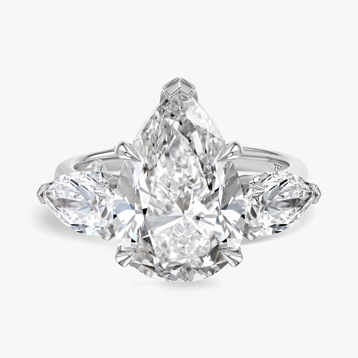 5 Carat Lab-Grown Pear Trilogy With Side Pears White Gold Ring
