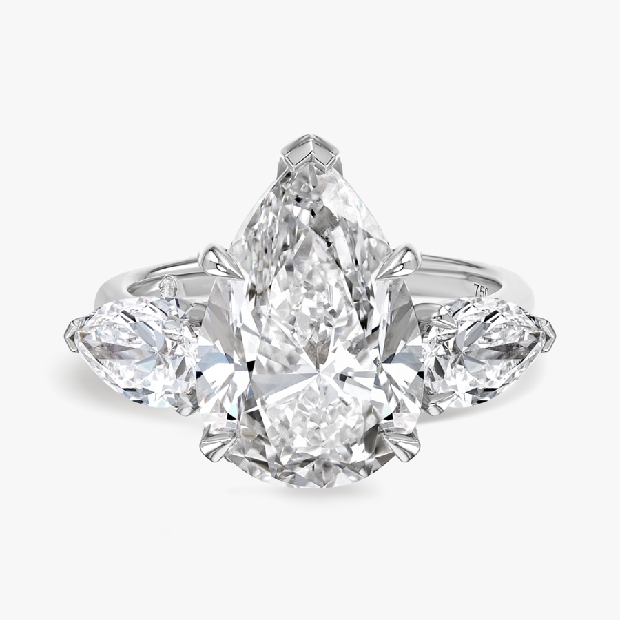 5 Carat Lab-Grown Pear Trilogy With Side Pears White Gold Ring