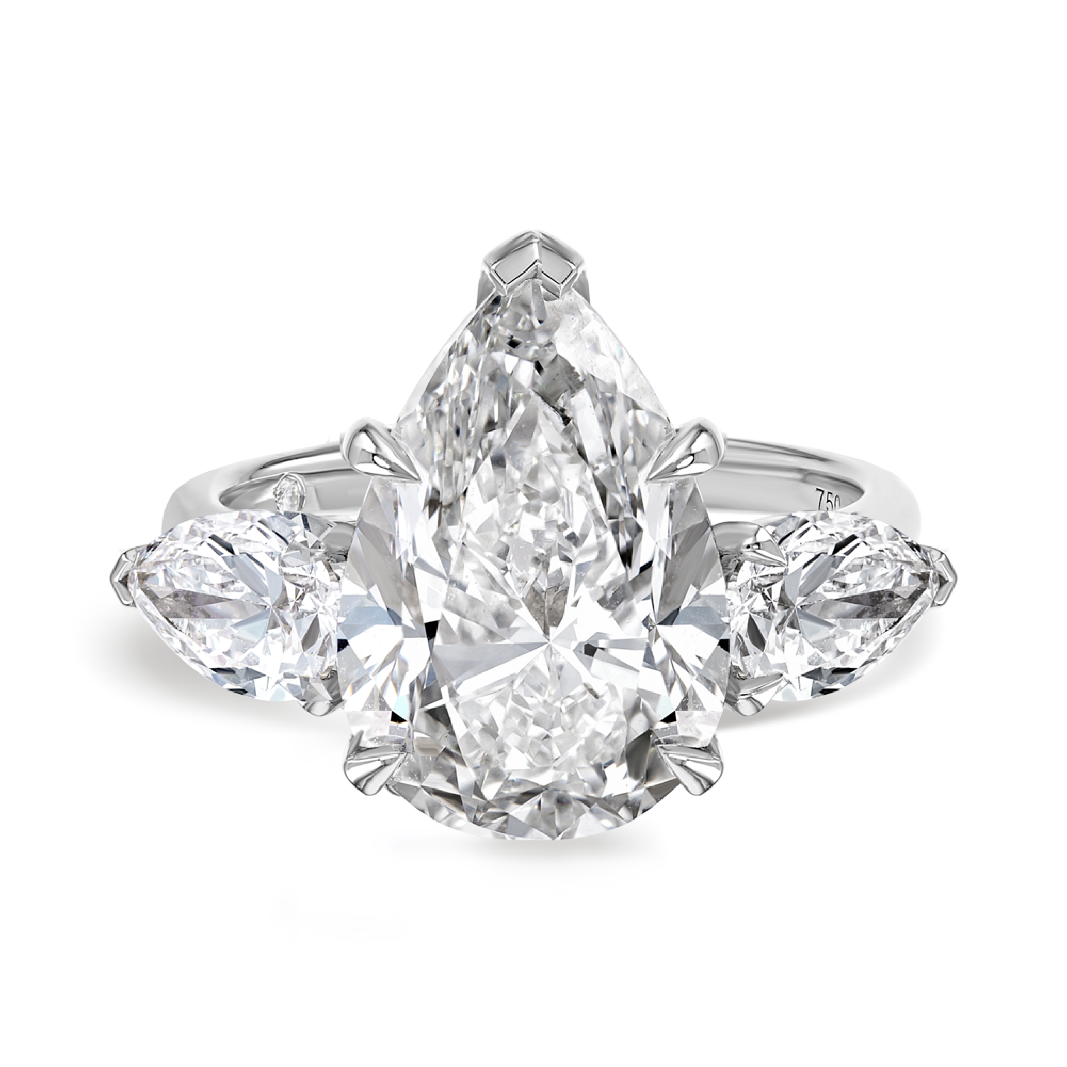 5 Carat Natural Pear Trilogy With Side Pears White Gold Ring