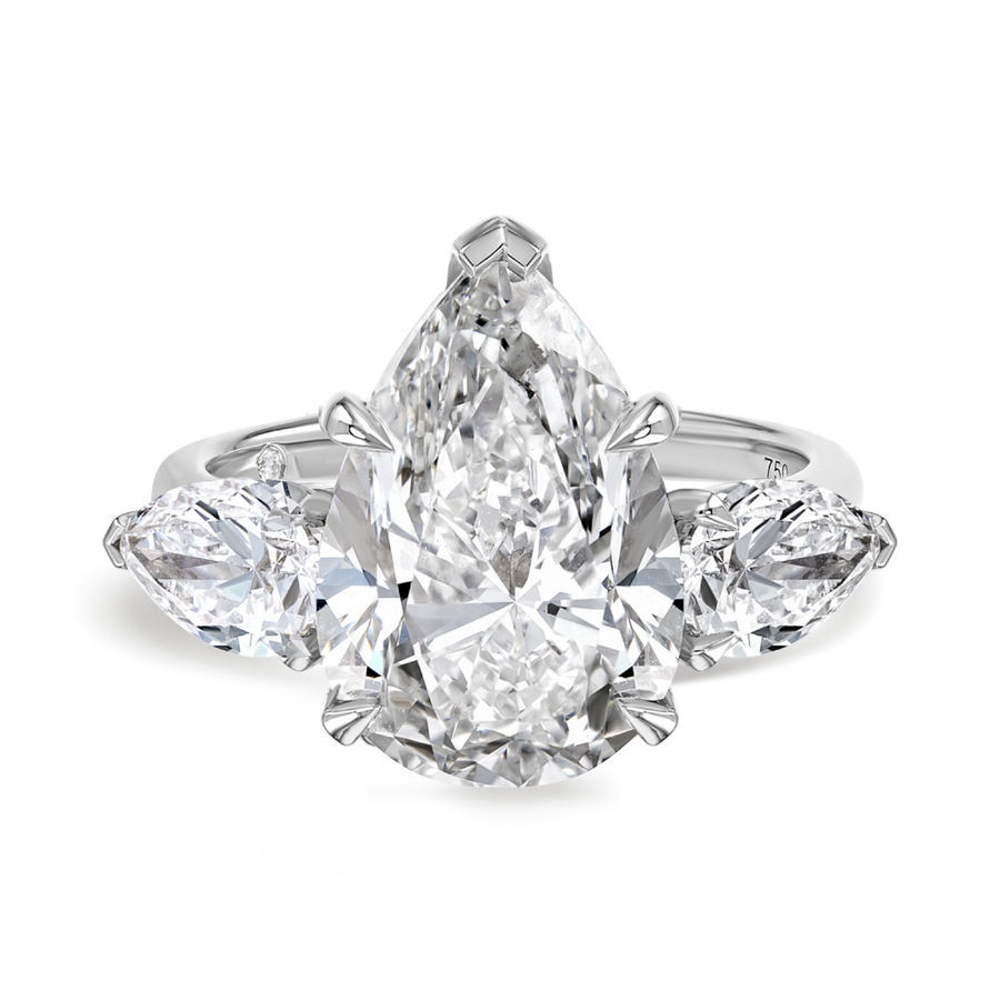 5 Carat Natural Pear Trilogy With Side Pears White Gold Ring