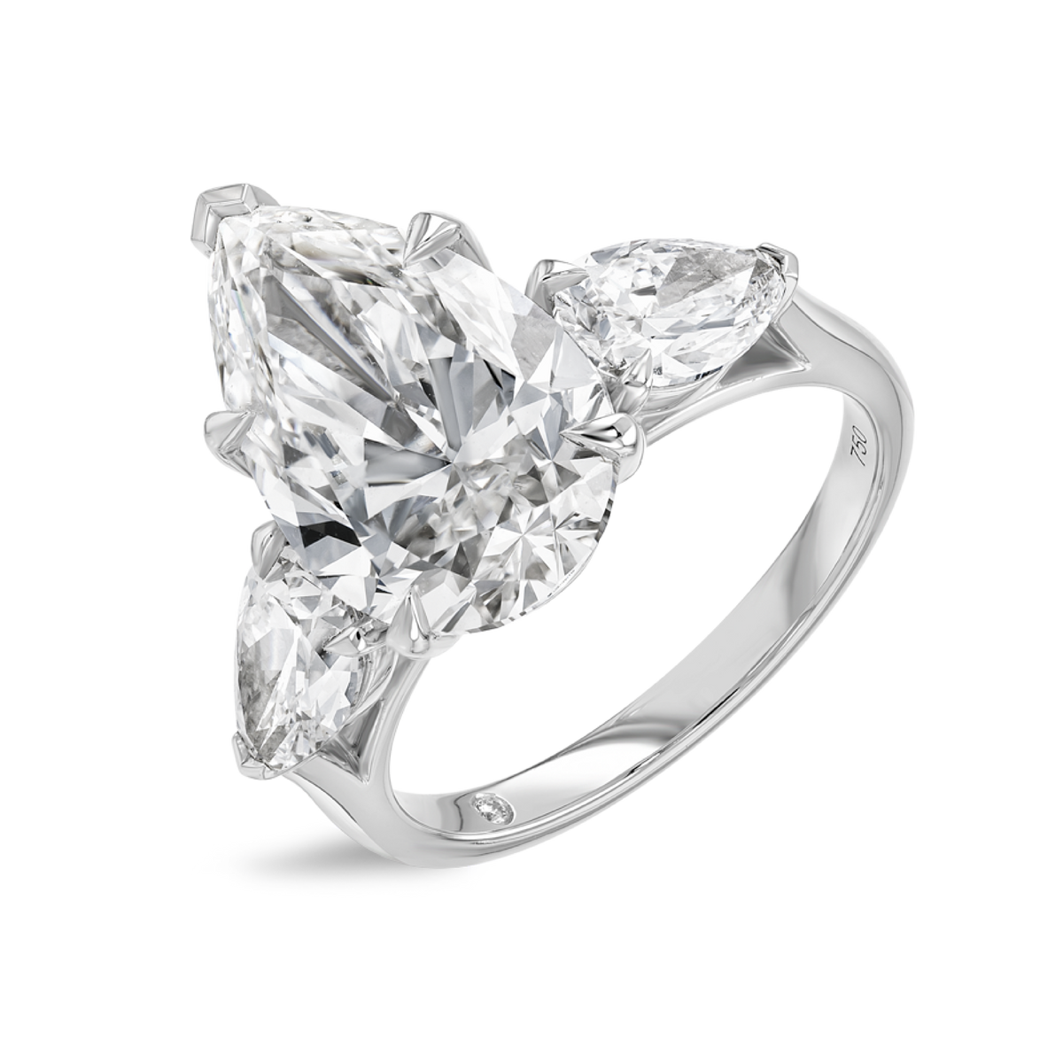 5 Carat Natural Pear Trilogy With Side Pears White Gold Ring