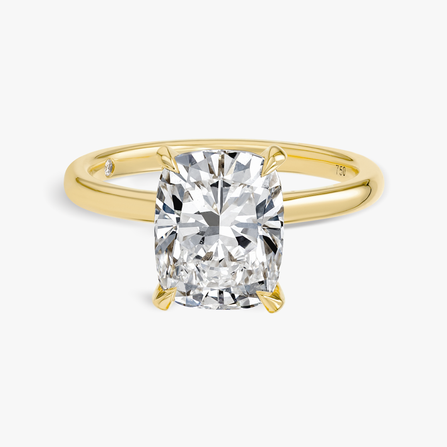 3 Carat Natural Elongated Cushion Solitaire Yellow Gold Ring