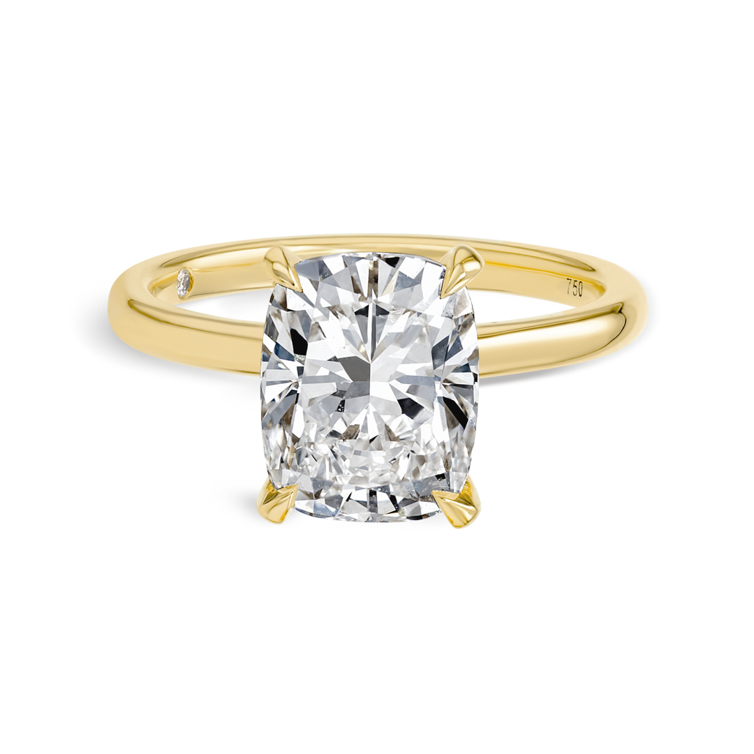 3 Carat Lab-Grown Elongated Cushion Solitaire Yellow Gold Ring