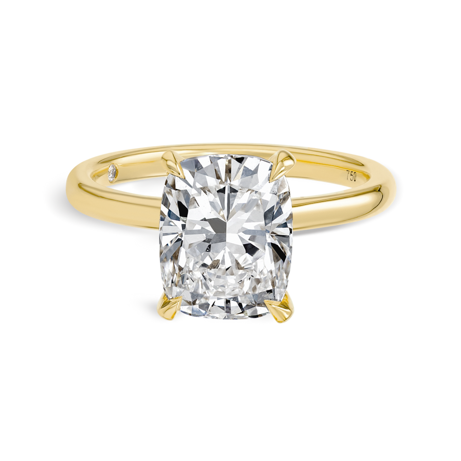 3 Carat Lab-Grown Elongated Cushion Solitaire Yellow Gold Ring