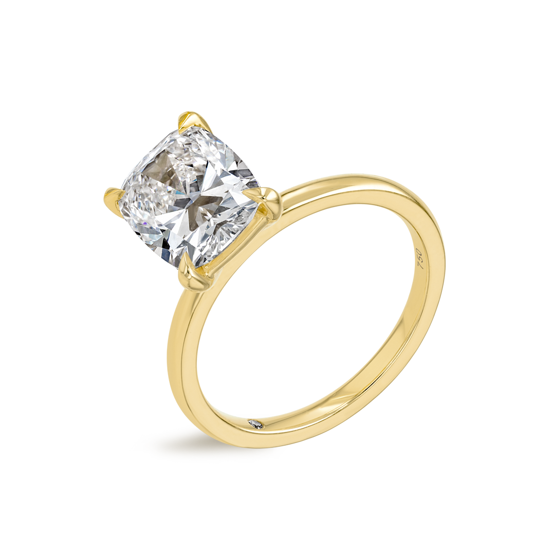 3 Carat Lab-Grown Elongated Cushion Solitaire Yellow Gold Ring