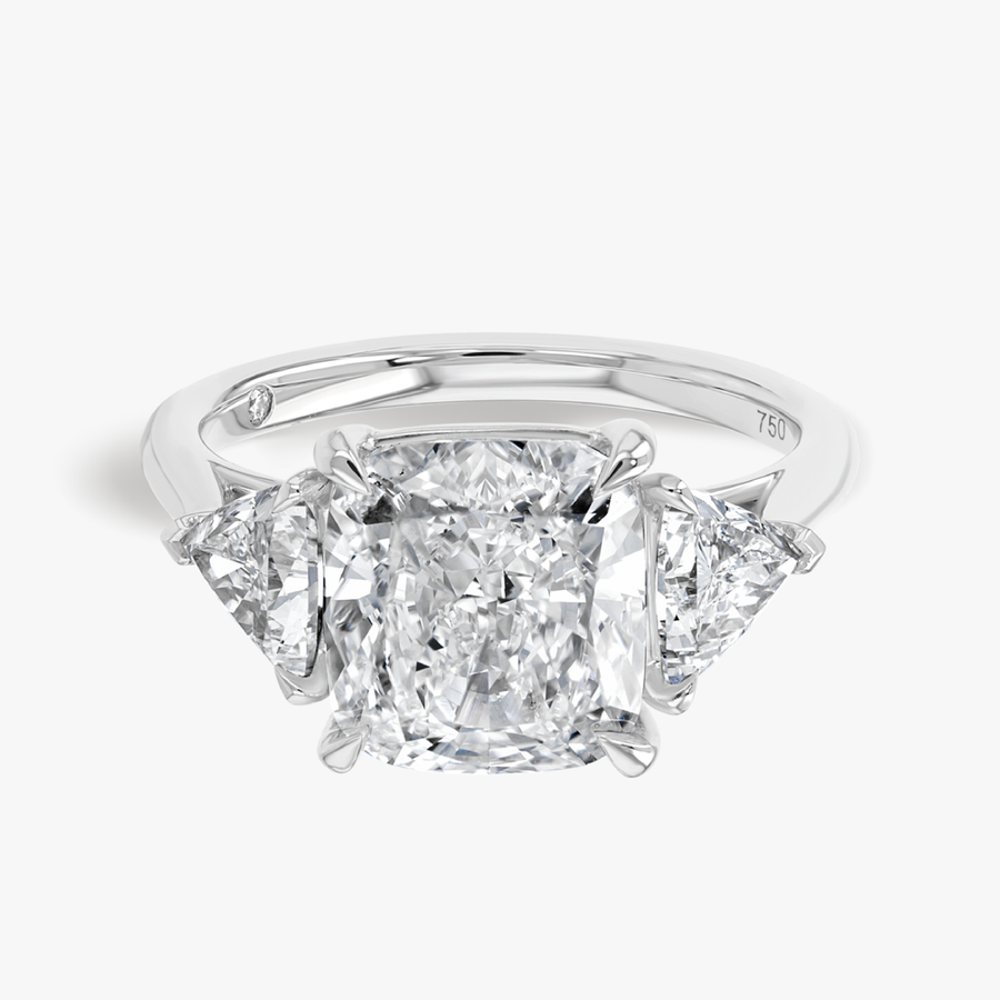 4 Carat Natural Cushion Trilogy With Side Trillions White Gold Ring
