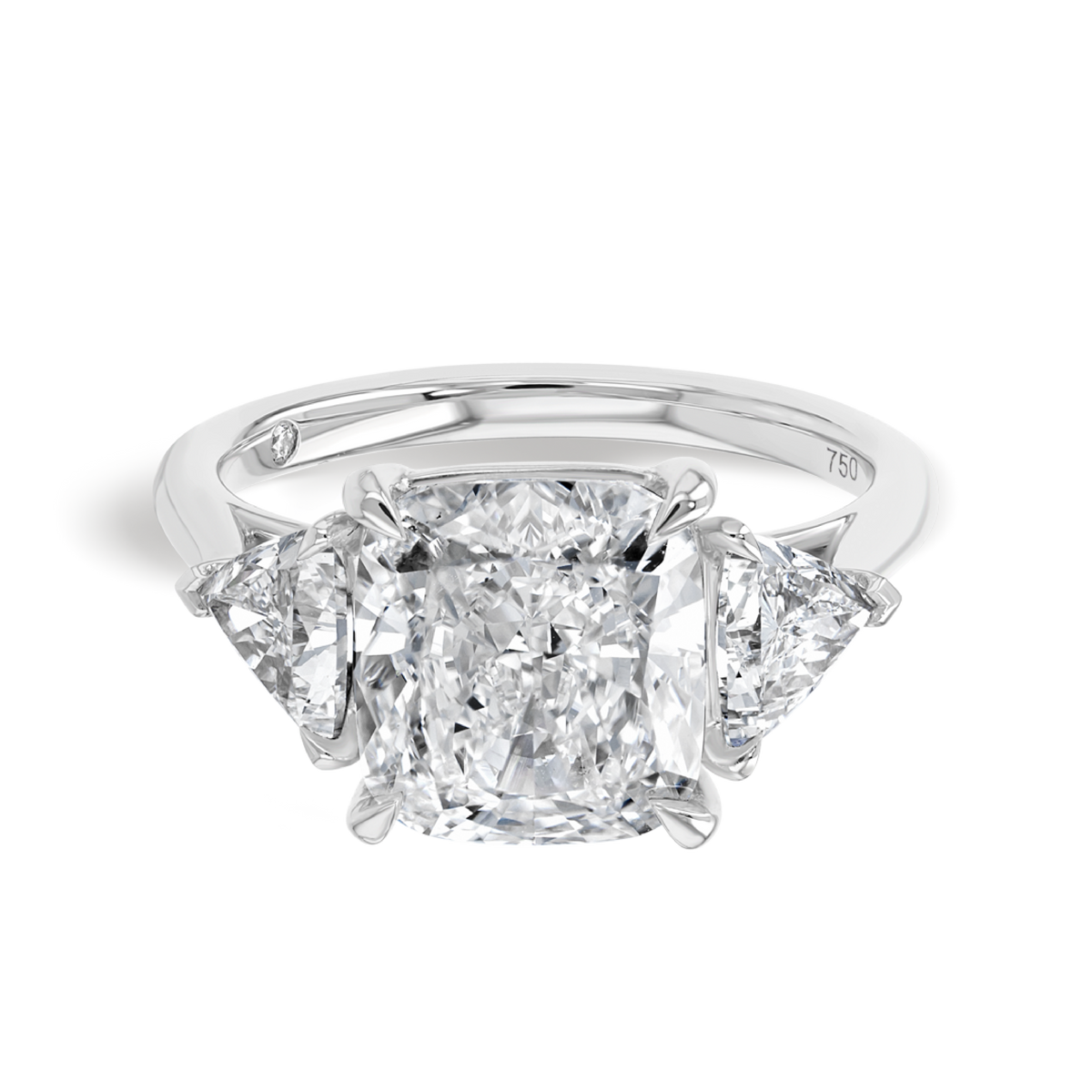 4 Carat Natural Cushion Trilogy With Side Trillions White Gold Ring