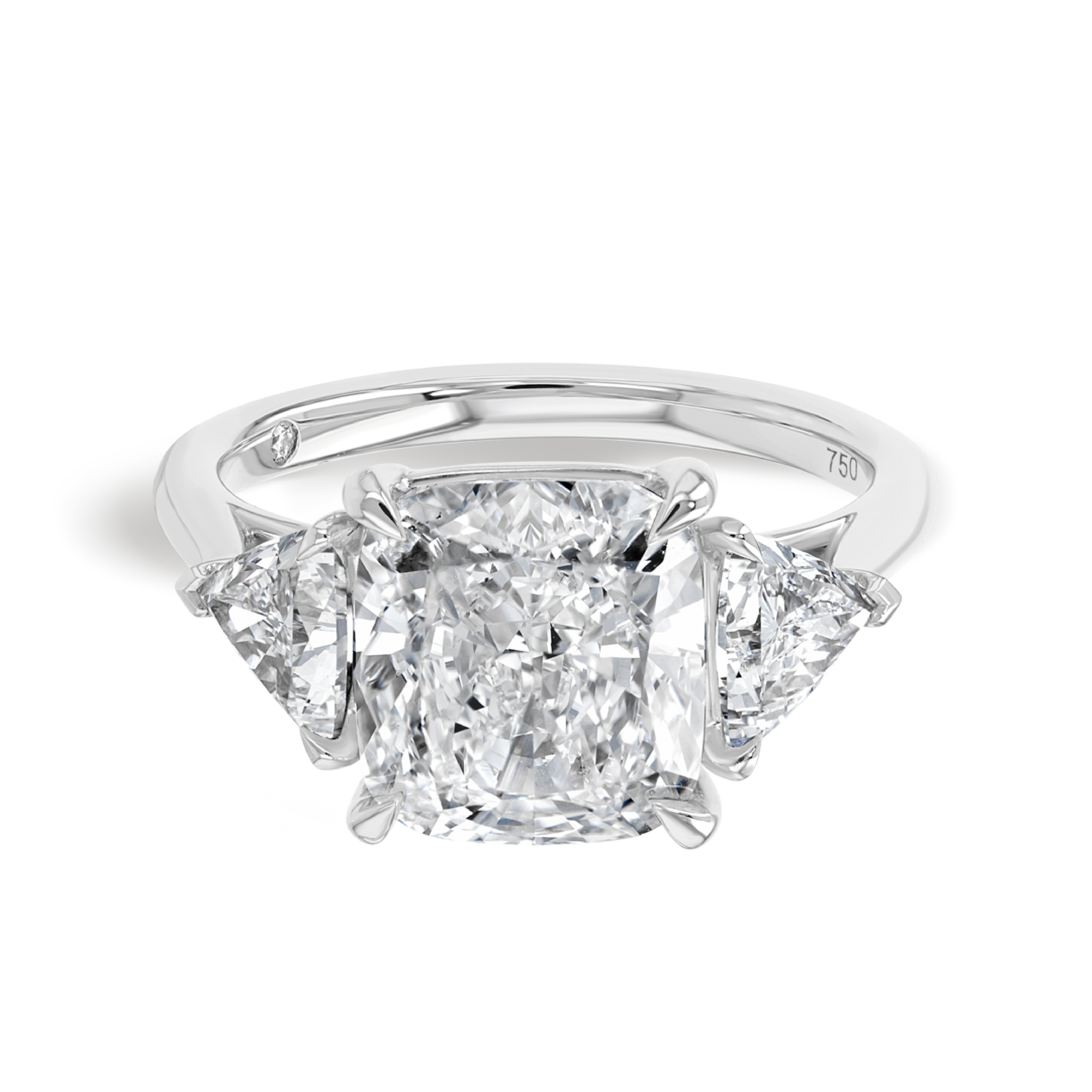 4 Carat Natural Cushion Trilogy With Side Trillions White Gold Ring