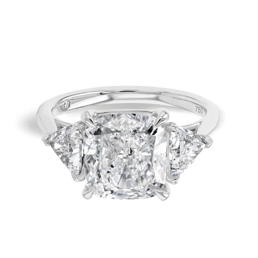 4 Carat Natural Cushion Trilogy With Side Trillions White Gold Ring