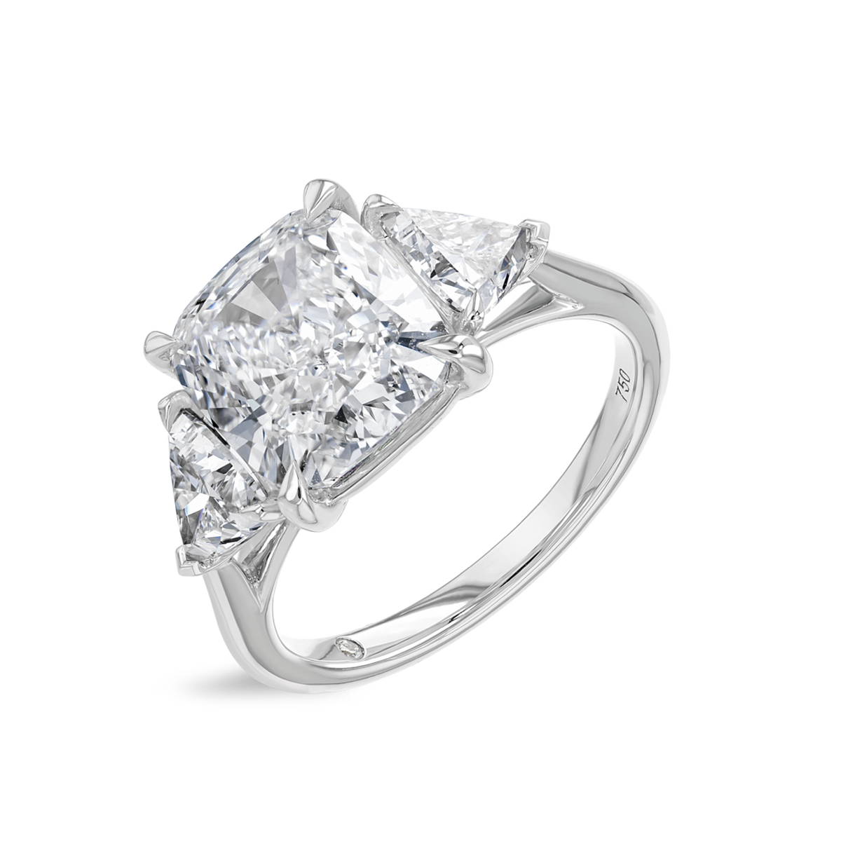 4 Carat Lab-Grown Cushion Trilogy With Side Trillions White Gold Ring