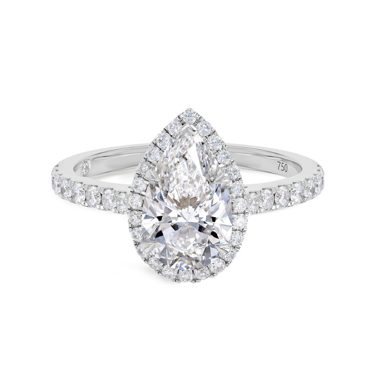 2 Carat Natural Pear Halo White Gold Ring
