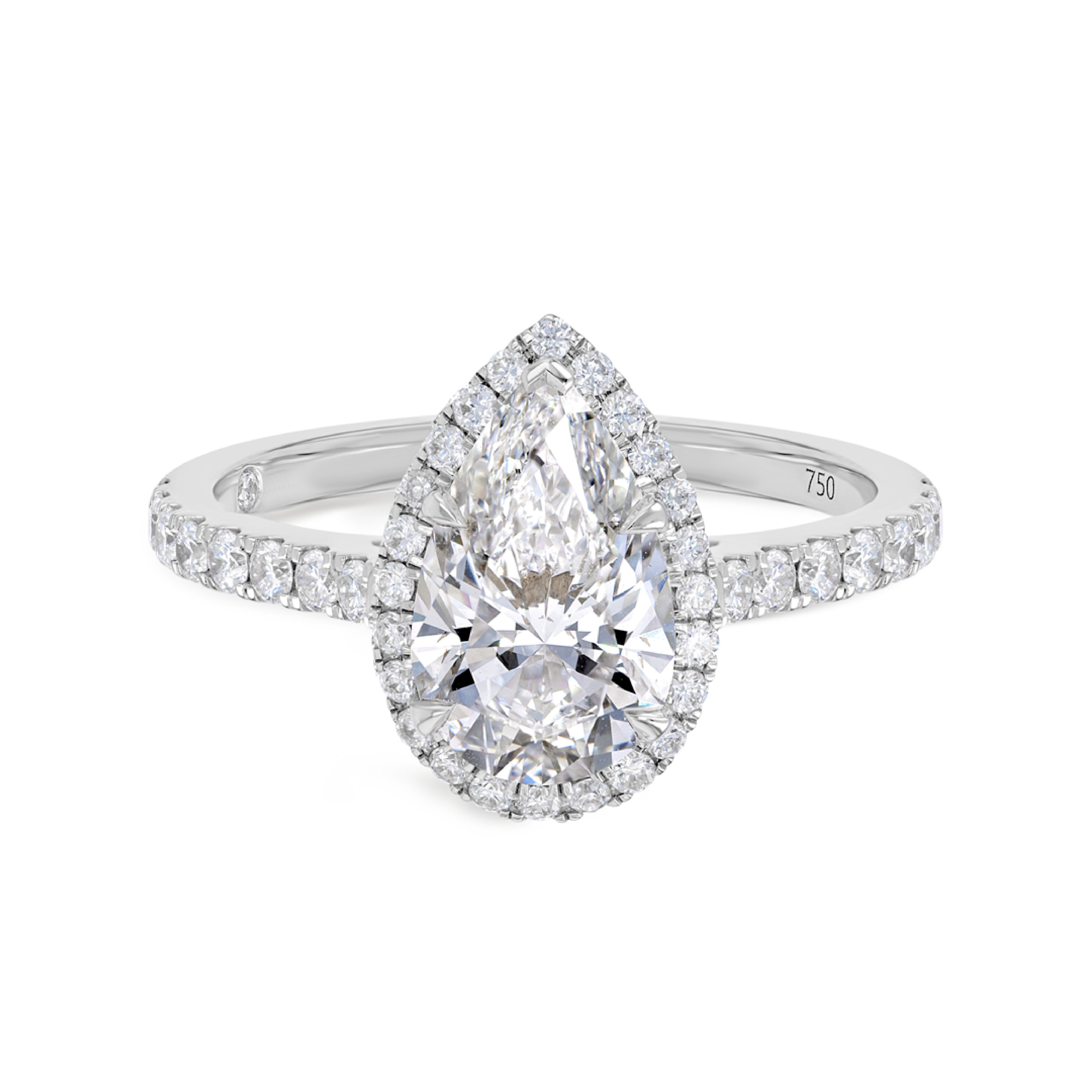 2 Carat Natural Pear Halo White Gold Ring