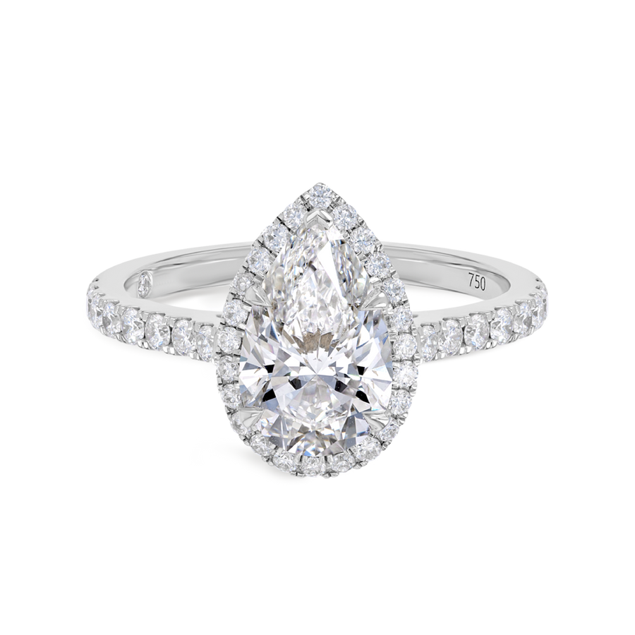 2 Carat Natural Pear Halo White Gold Ring