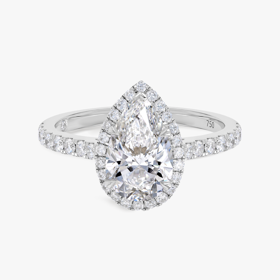 2 Carat Lab-Grown Pear Halo White Gold Ring